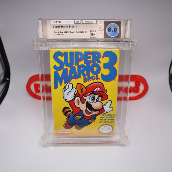 SUPER MARIO BROS. BROTHERS 3 - WATA GRADED 8.0 B+! NEW & Factory Sealed with Authentic H-Seam! (NES Nintendo)