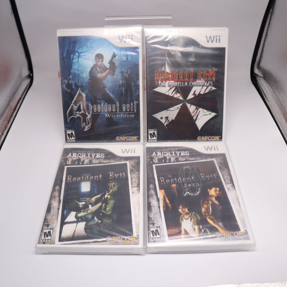 RESIDENT EVIL lot of 4 - All NEW & Factory Sealed with Y-Fold! (Nintendo Wii) 4, Umbrella, Original, and Zero!
