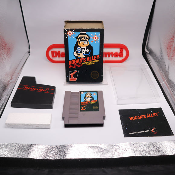 HOGAN'S ALLEY - BLACK BOX GAME - UNPUNCHED HANGTAB, 5 Screw, No Rev-A, 1 Code, Round SOQ! Complete In Box - CIB! (NES Nintendo)